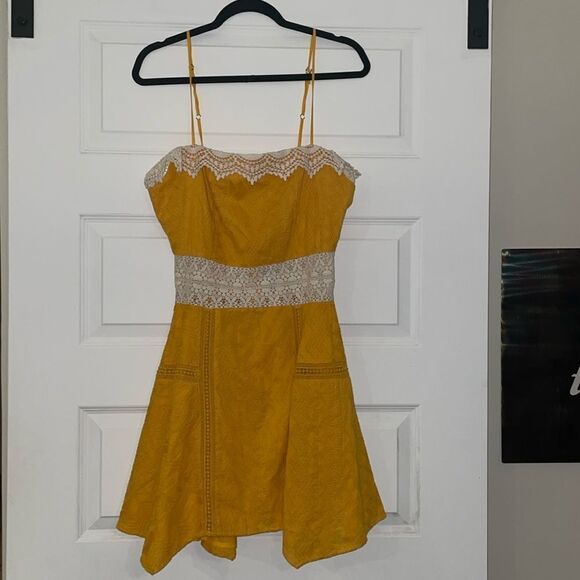 Tularosa Mustard Brocade Sundress with Cream Lace Trim - Picture 1 of 7
